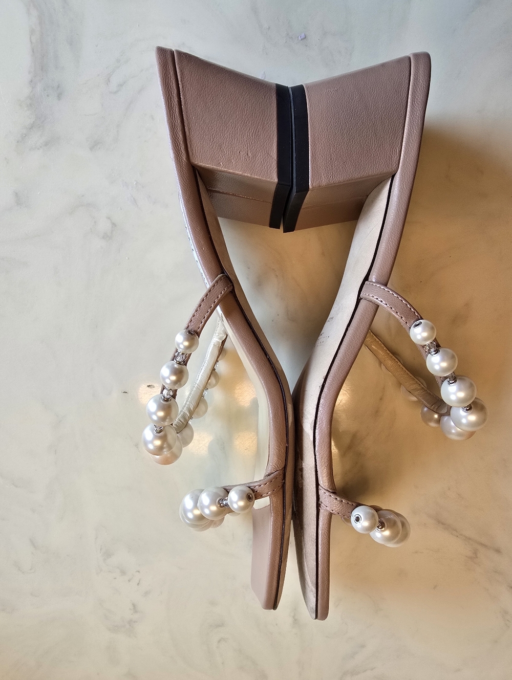 Jimmy Choo Amara Beige Pearl Embellished Slide Sandal Size 39 - Picture 8 of 11